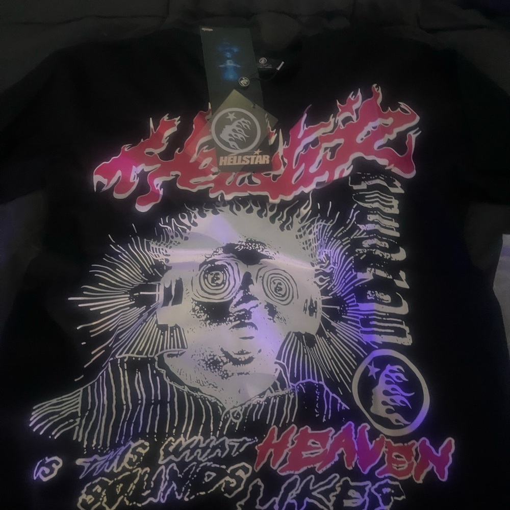 Hellstar Black Graphic Tee with Pink & White Neon Print